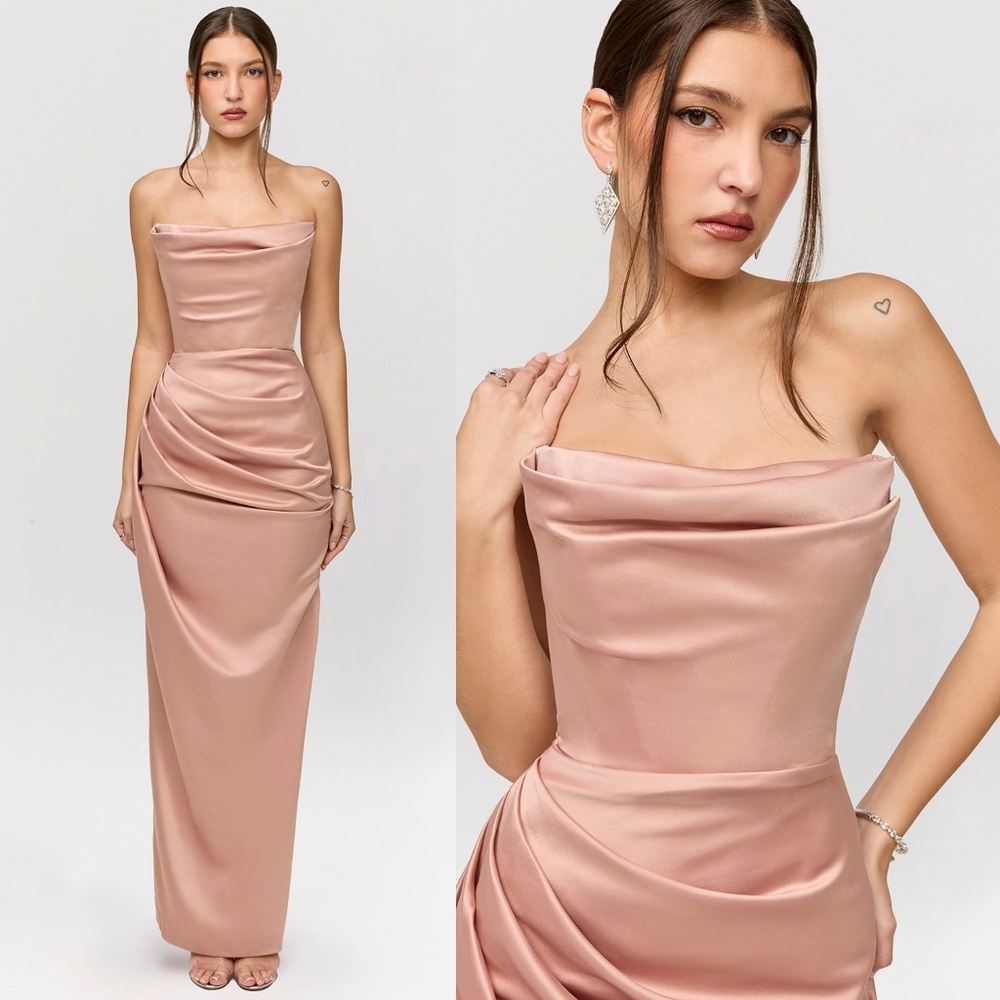 HOUSE OF CB 'Adrienne' Blush Satin Strapless Gown